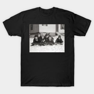 Boys Sledding, 1936. Vintage Photo T-Shirt